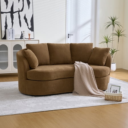 Sofa 73.82 Wide Curved 2-Seater Couch in Brown Chenille Fabric Modern Luxury Extra-Deep Seat with 5 Removable Cushions and Wood Frame for Living Room Bedroom and Apartments