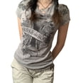 thumbnail image 1 of Fortune T-Shirts Punk pour Femmes, Manches Courtes Rétro à Imprimé Floral, Hauts de Rue Ajustés, 1 of 9