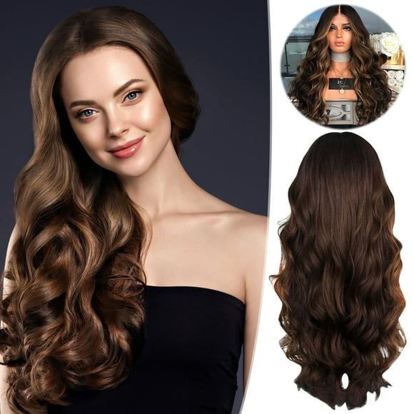 TopLLC Wigs Brown Split Large Wavy Long Curly Rose Net 70cm/27.5in Long Curly toupee