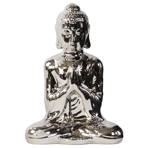 Urban Trends Polyresin Meditating Buddha Figurine with Pointed Ushnisha in Anjali Mudra SM Natural Finish Black 