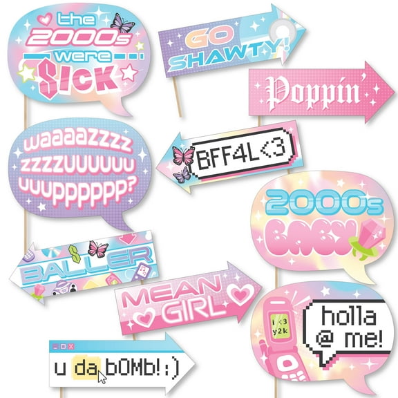Big Dot of Happiness Funny 00s Y2K - 2000s Party Photo Booth Props Kit - 10 Piece