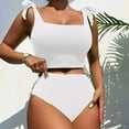 thumbnail image 2 of ANINEO Women Swimwear Solid Color Knit Tight Fitting Backless High Waist 2PCS Swimsuit Comfort Hawaii Summer Tropical Brazilian Beachwear, 2 of 6