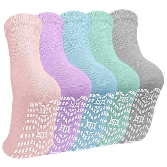 LOFIR Women's Non-Slip Grip Socks – 5 Pairs of Rubber-Soled Socks, Perfect for Yoga, Pilates, and Hospital Use, Size 9-11