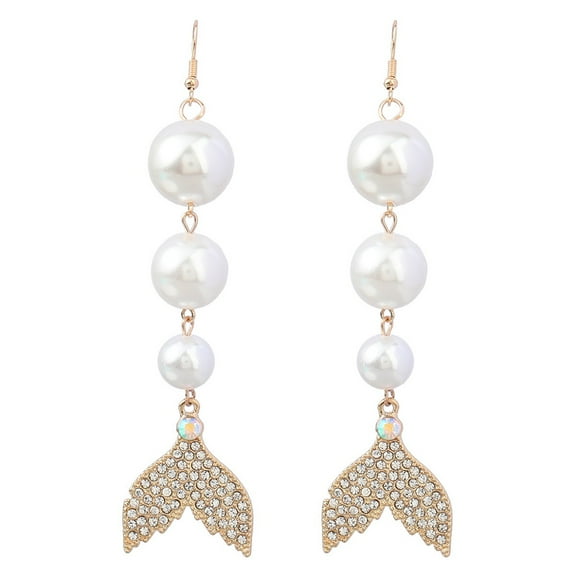 QDDollarsFun Tail Earrings, Mermaid Tail Dangle Earrings for Women, Bohemian Fish Beach Earrings, Sparkling Pearl Fish Tail Statement Earrings Tail Boho Jewelry, Ocean Dolphin Tail Drop Earrings