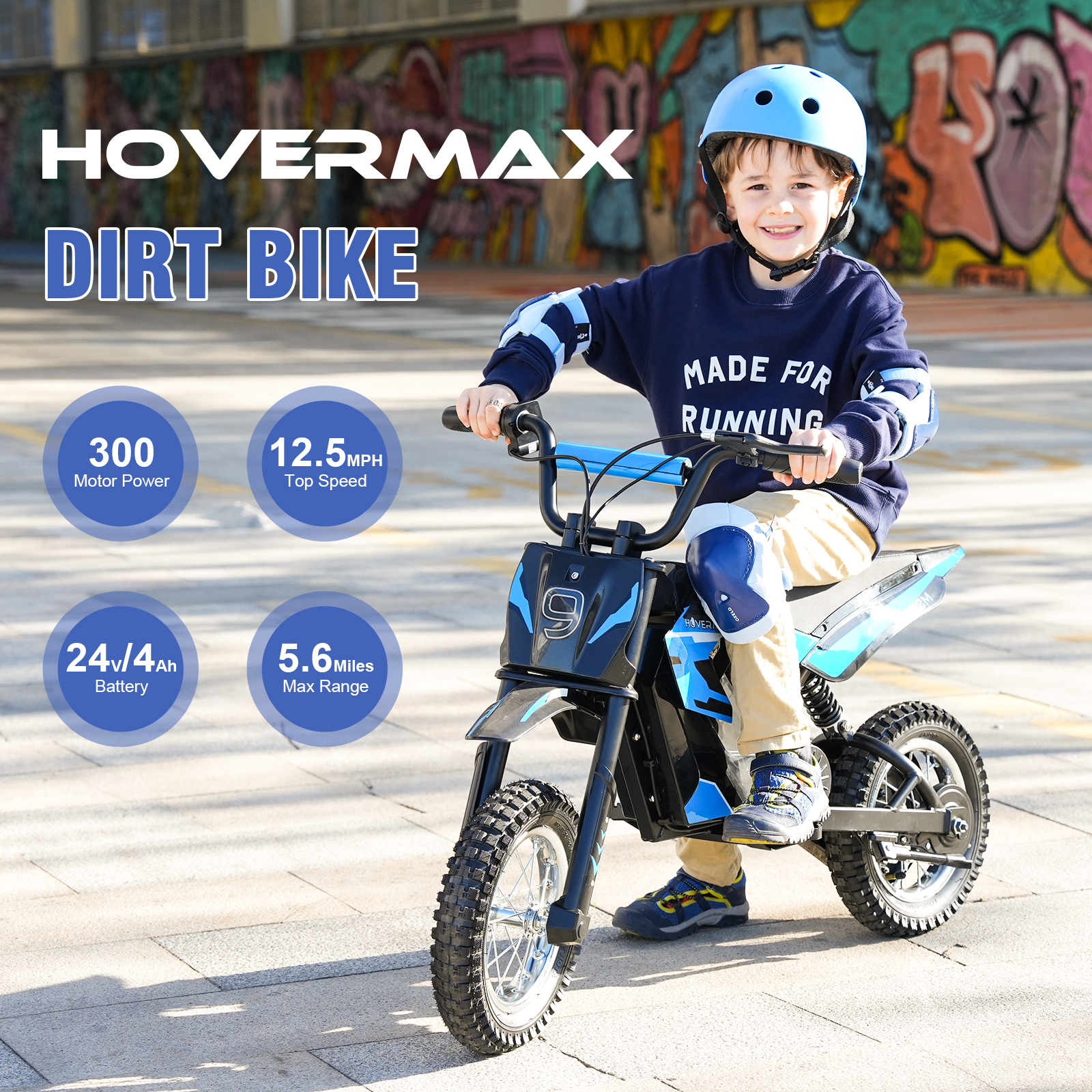 HOVERMAX H12M 36V Electric Dirt Bike, 300W Electric Motorcycle 15.5MPH Max Speed, Ride On Toys motocross for Kids Teens, Blue