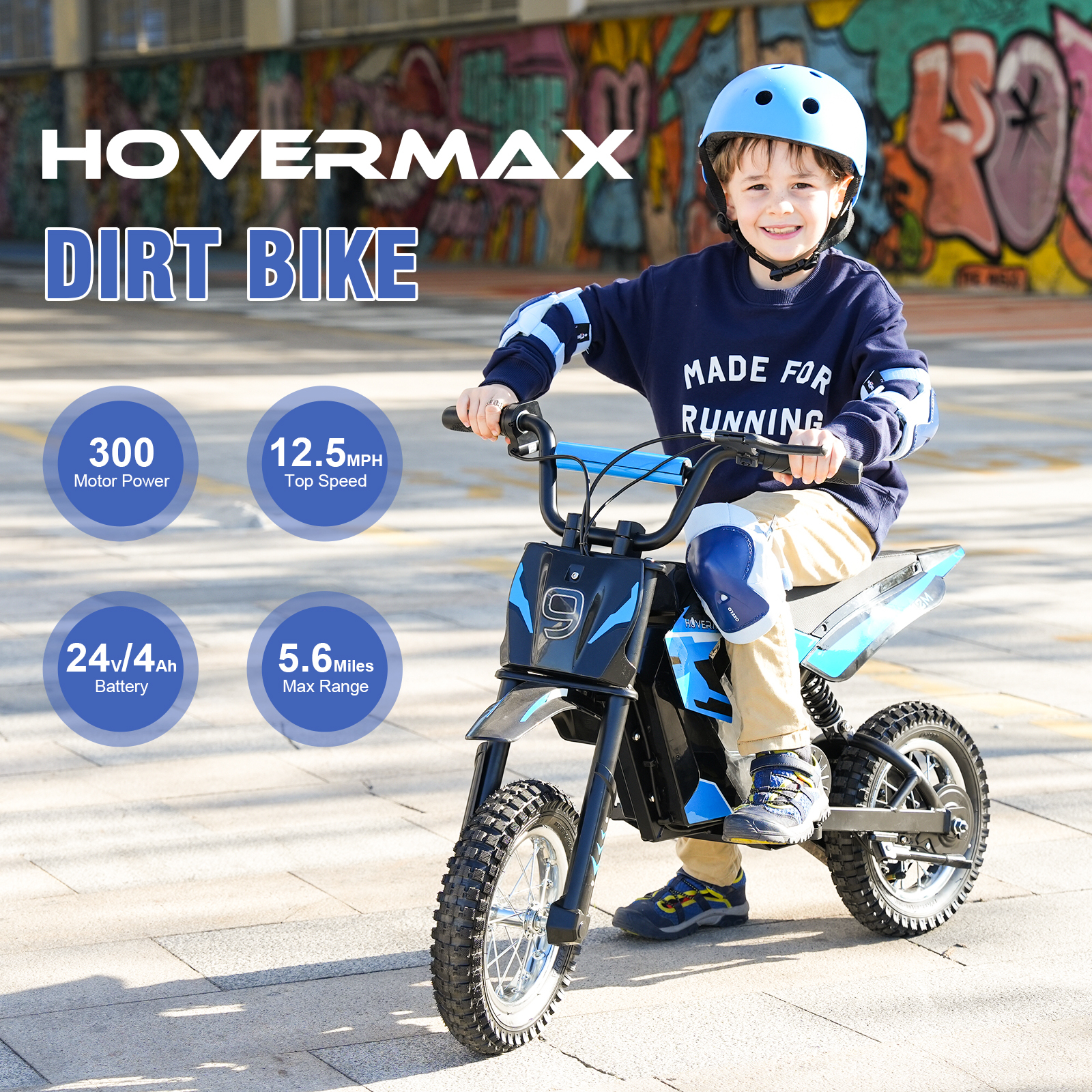 HOVERMAX H12M 24V Electric Dirt Bike, 300W Electric Motorcycle 12.5MPH Max Speed, Ride On Toys motocross for Kids Teens, Blue - image 2 of 8