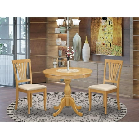 East West Furniture AMAV3-OAK-C 3 Piece Dining Room Set - 1 Kitchen Table and 2 Oak Linen Fabric Dinning Room Chairs - Oak Finish
