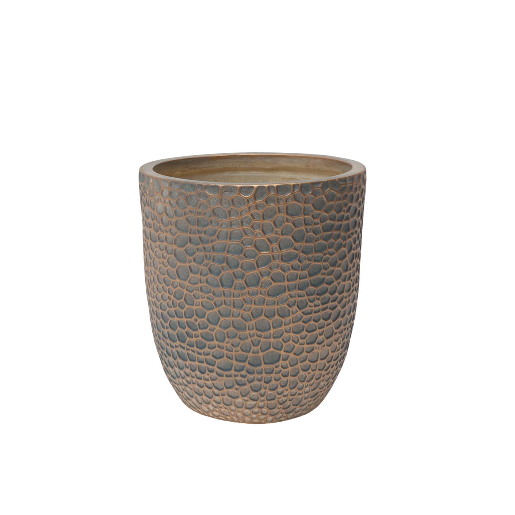Outdoor Planter Set, 3 Pack Round Magnesium Oxide Plant Pots with Drainage Holes for Home Garden Patio, Gold Grey-Blue