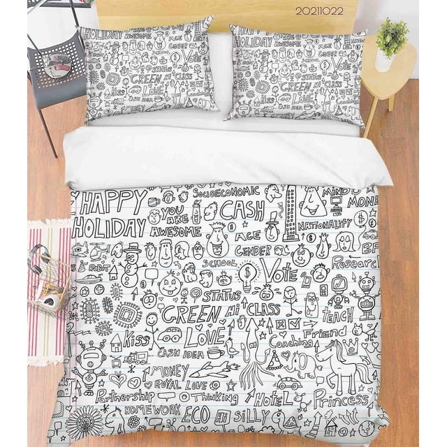 3D Cartoon Illustration Doodle Quilt Cover Set Bedding Set Duvet Cover