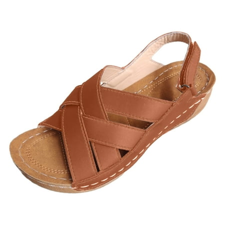 

PEASKJP Summer Sandals for Women Dressy Women s Gladiator Flat Sandals Fisherman Cross Strappy Sandals (Brown 8)