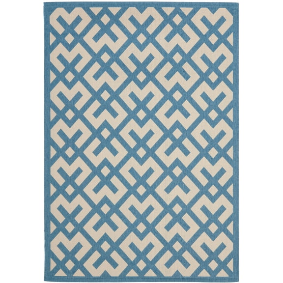 SAFAVIEH Courtyard Alvin Geometric Indoor/Outdoor Area Rug, 8' x 11', Beige/Blue