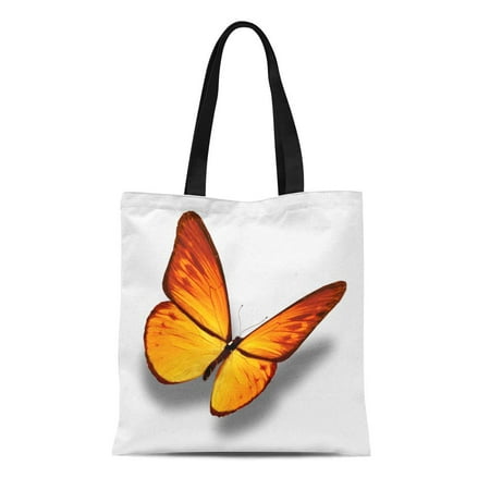 LADDKE Canvas Tote Bag Orange Flying Yellow Butterfly White Colorful Bright Single Wings Reusable Shoulder Grocery Shopping Bags (Best Handbag For Flying)