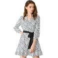 thumbnail image 1 of Vestido Floral Elegante Con Cinturón Color De Contraste Del Cuello V Dobladillo De Verano Para Mujeres Blanco S Unique Bargains Vestido, 1 of 6
