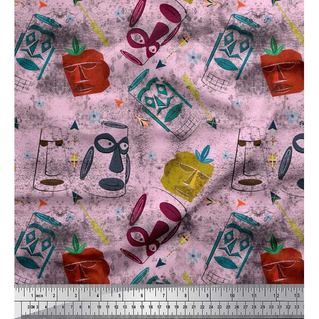 Soimoi Rayon Crepe Fabric Arrow & Mask African Print Fabric by Yard 46 Inch Wide