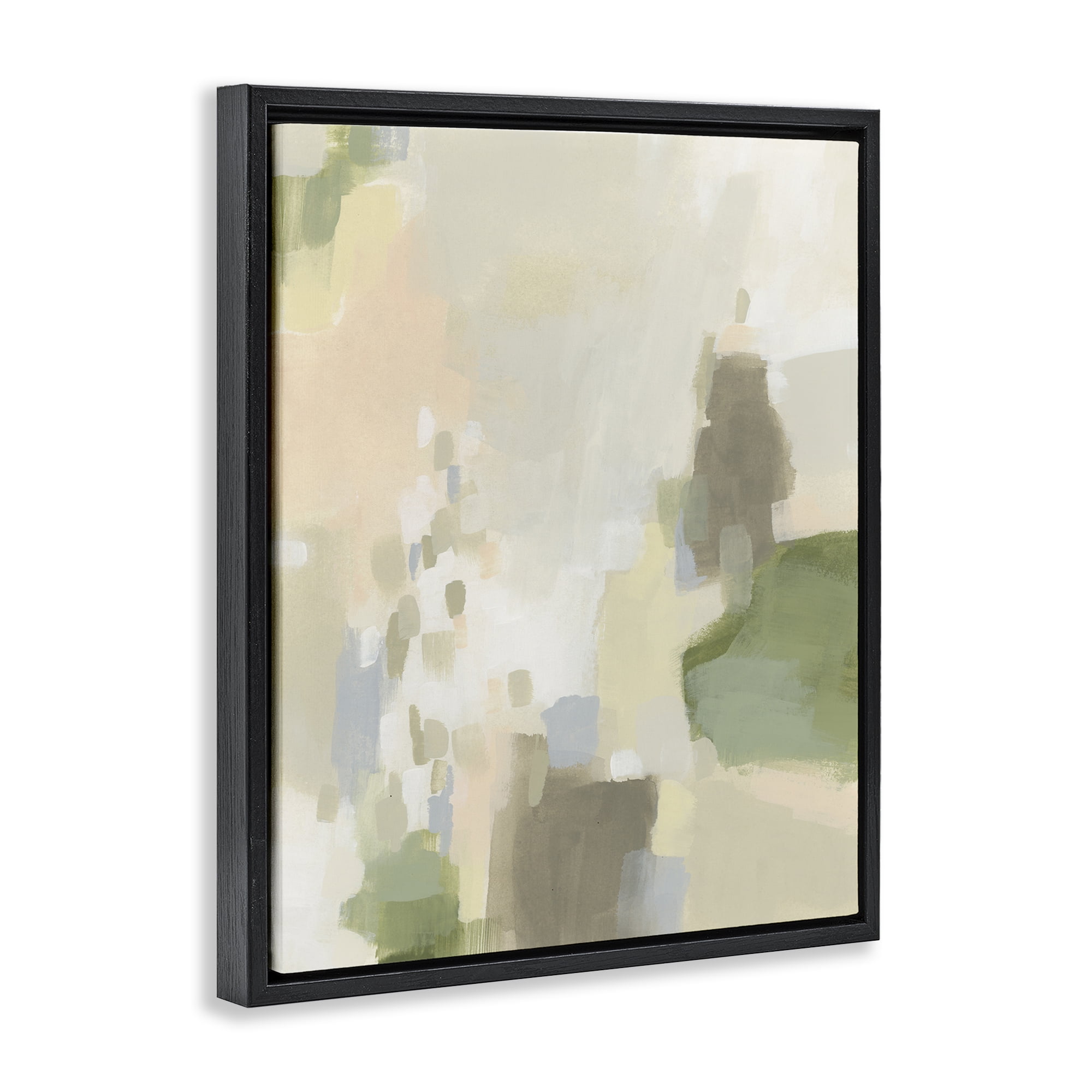 Stupell Industries Muted Beige & Green Abstract Painting Black Floater Framed Canvas Art Print Wall Art, 17 x 21
