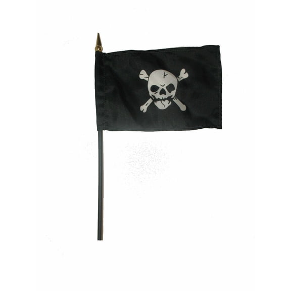 Wholesale Lot of 6 Jolly Roger Pirate Skull and Crossbones 4"x6" Desk Flag