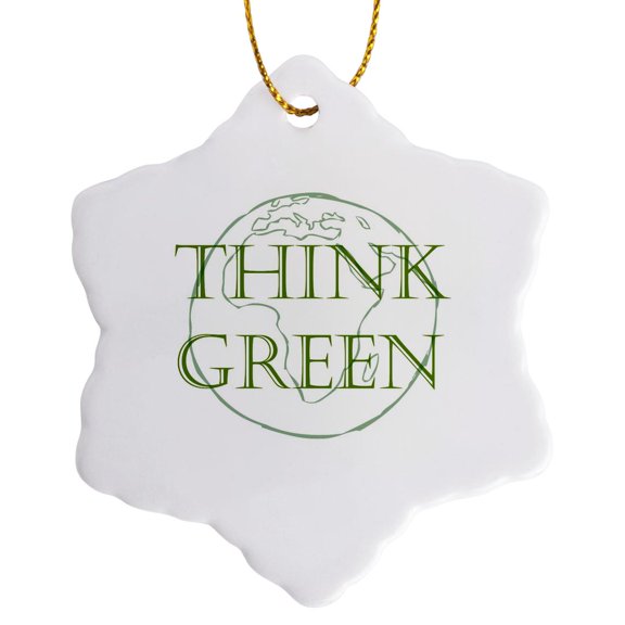 3drose, Think Green Planet Earth- Environment- Ecology, 3 inch Snowflake Porcelain Ornament
