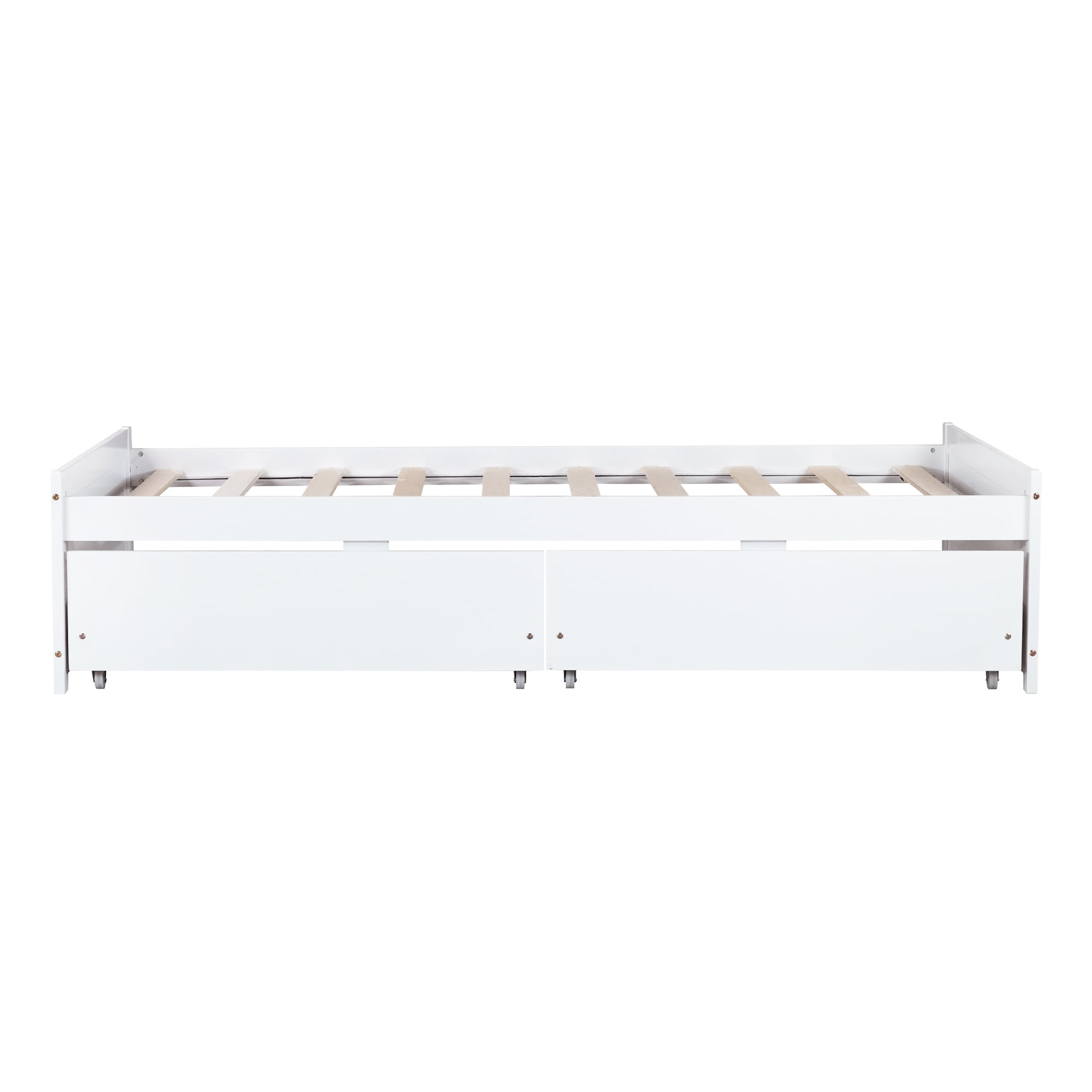 PORKISS Twin Bed Frame, Solid Wood Platform Bed with 2 Drawers, Pine Wood Bed for Kids Teens Adults, No Box Spring Needed, White