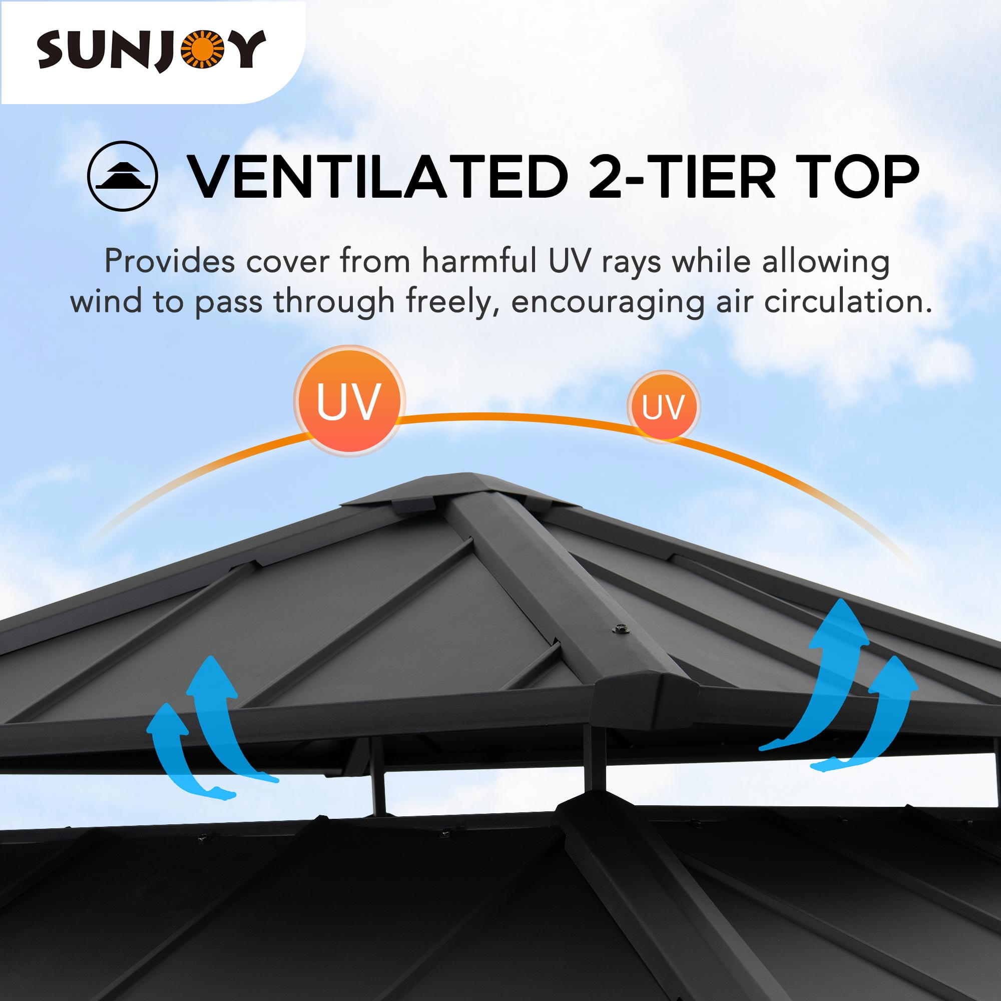 爆買い Gazebo Hardtop 11'x11' Sunjoy with Metal 2-Tier Frame, Cedar 工芸品