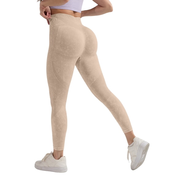 Cellulite 3D Leggings for Women Full Length Buttery Soft Yoga Pants Resistance Band Leggings No Front Seam Scrunch Butt Lifting Leggings Scrunch Butt Compression Legging Skin-Friendly Beige L
