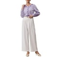 thumbnail image 2 of INSPIRE CHIC Women's Elegant Satin Top Ruffle V Neck Long Sleeve Office Work Dressy Shirt Top S Light Purple, 2 of 5