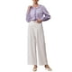 thumbnail image 2 of INSPIRAR CHIC Blusa Elegante de Satén para Mujeres con Volantes, Cuello en V, Manga Larga, Camisa de Oficina, Talla L, Púrpura Claro, 2 of 5