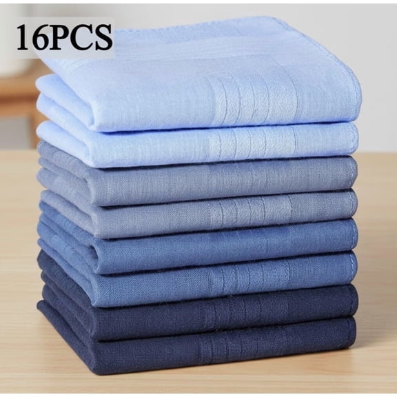 16-Pack Cotton Handkerchiefs - 16-Inch Large Size Men's Pocket Squares, Lightweight Reusable Hankies for All Occasions