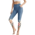 thumbnail image 2 of CBASIHI Womens Floral Denim Capri Leggings with Pockets- Workout Casual Tummy Control Elastic High Waisted Fitness Yoga Pants Peony Size M, 2 of 8