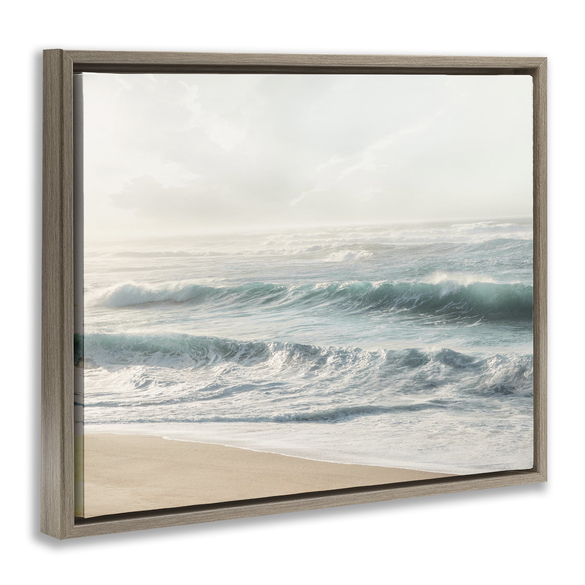 Stupell Industries Distant Beach View Landscape Photography Brown Floater Framed Canvas Art Print Wall Art, 31 x 25