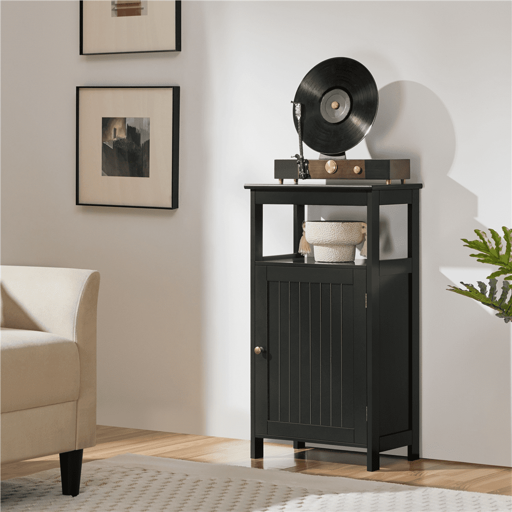 Yaheetech 4 Tier Bathroom Storage Cabinet with Adjustable Shelf, Black