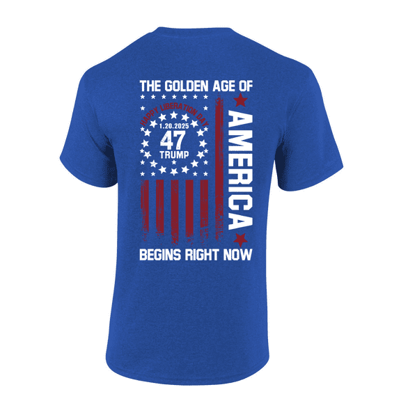 Trenz Shirt Company Mens 1.20.2025 Trump 47 The Golden Age Of America Patriotic Flag Short Sleeve T-Shirt-Antique Royal-xl
