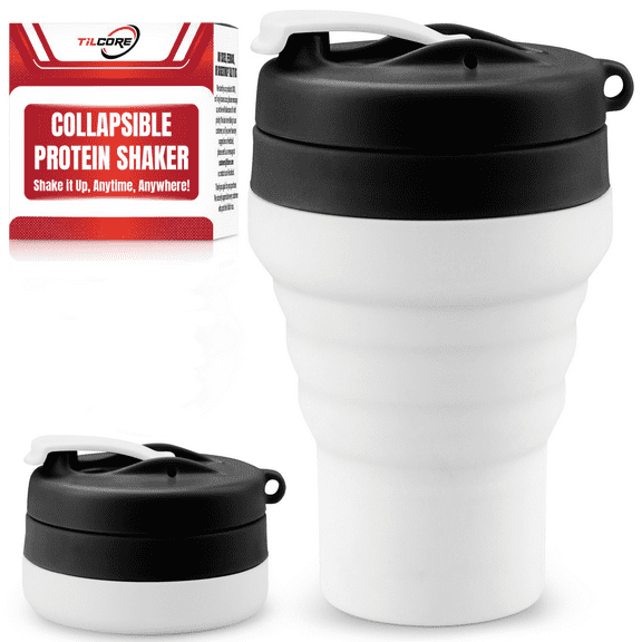 Tilcore Collapsible 600ml Black Shaker Bottle with Leakproof Lid