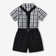 thumbnail image 4 of Odeerbi Toddler Two-piece Set Boys Formal Suit Gentleman School Uniform Suit Baby Summer Outfits Floral Printing Shirts Strap Shorts Suit Short Sleeve Photography Performance Set Dark Gray, 4 of 9