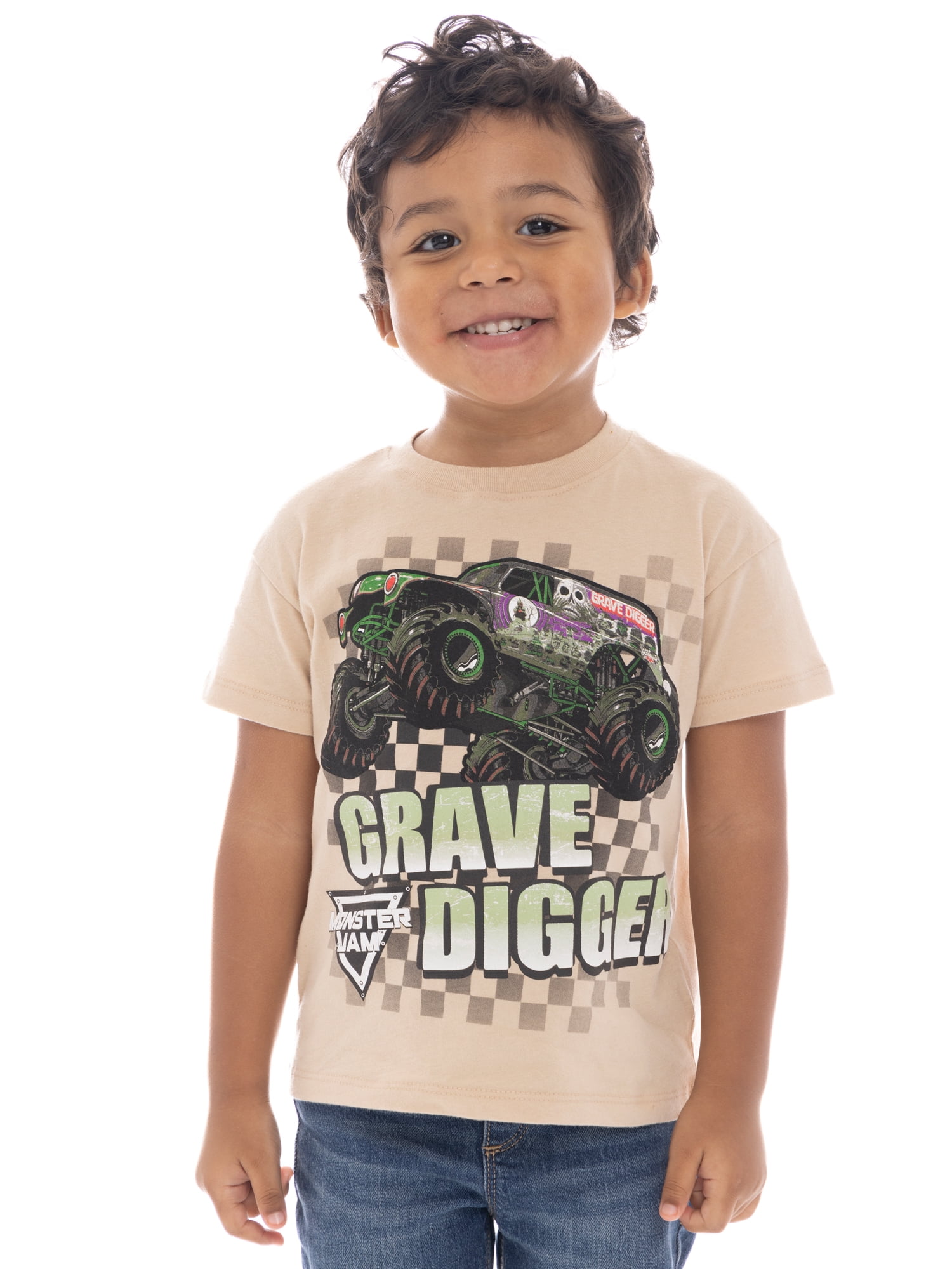 Monster Jam Toddlers’ Grave Digger Cotton Graphic Tee with Short Sleeves, Sizes 12M-5T