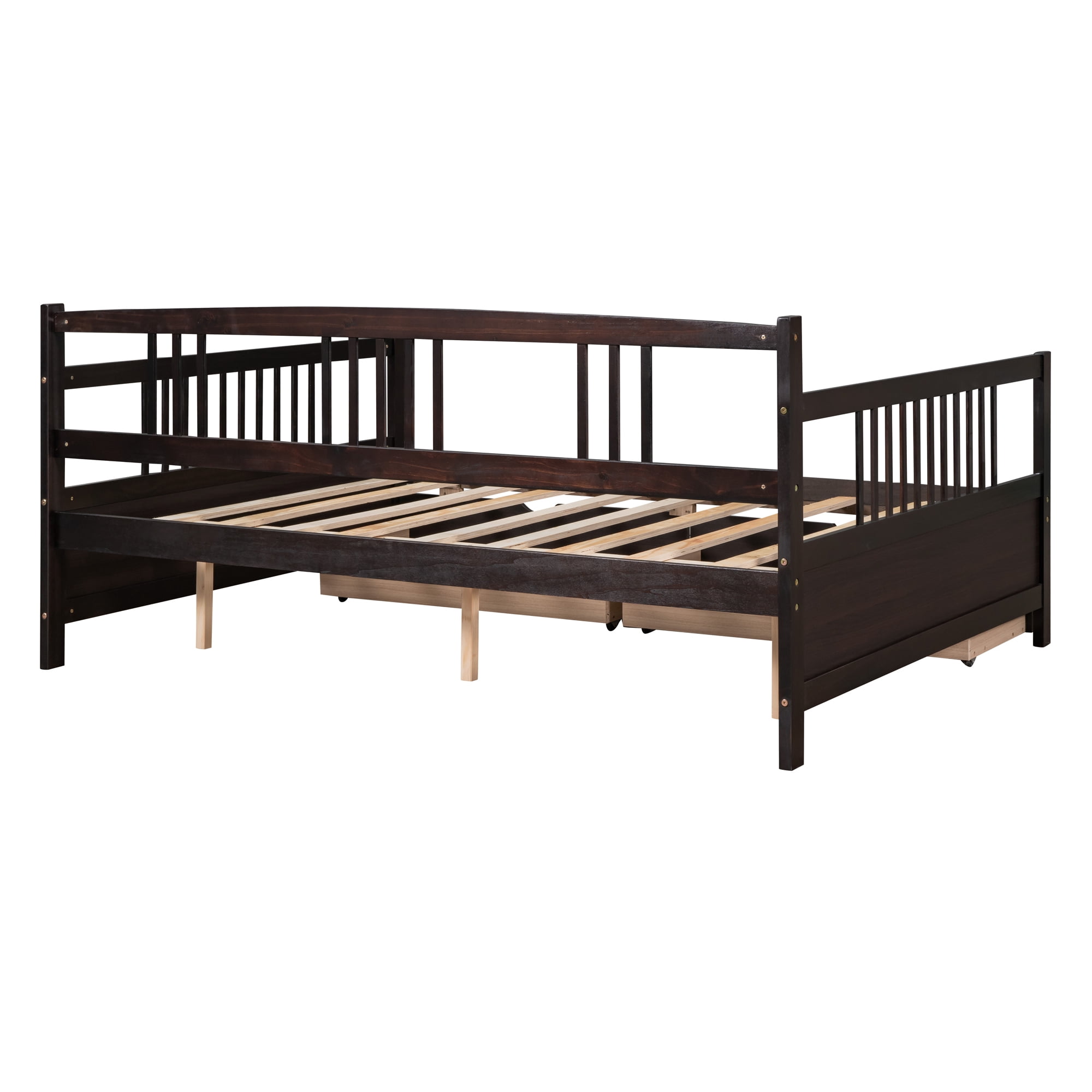 Gewnee Full Size Daybed with Two Storage Drawers,Wooden Sofa Bed for Kid's Bedroom,Espresso