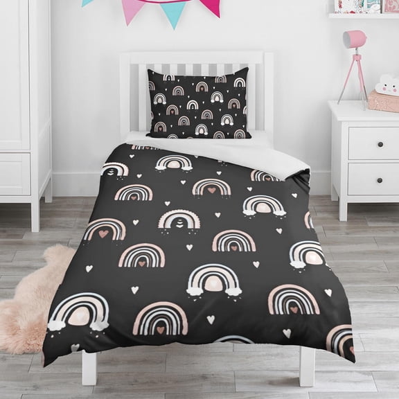 Boho Bohemia Rainbow Duvet Cover and Pillowcase Set for Single Bedding, Bedroom Accessories for Kids Teens