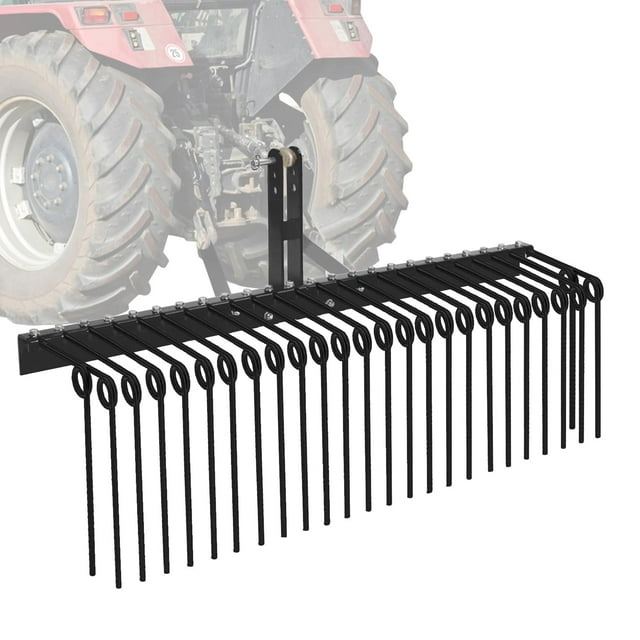 GloryStar 60" Heavy Duty Pine Straw Landscape Rake, 26 Coil Spring Tines, Durable Powder-Coated Steel with 3-Point Hitch Receiver, Tow-Behind Yard Cleanup Rake for Leaves & Grass