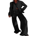 thumbnail image 2 of Women Two-Piece Pajamas Suit  Solid Color Turn-Down Collar Button-Down Long Sleeve Tops + Elastic Waist Long Pants, 2 of 4