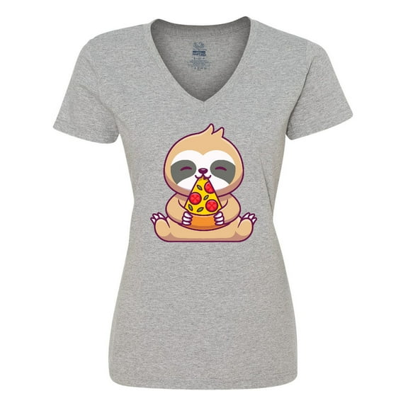 Inktastic Sloth Pizza Women's V-Neck T-Shirt
