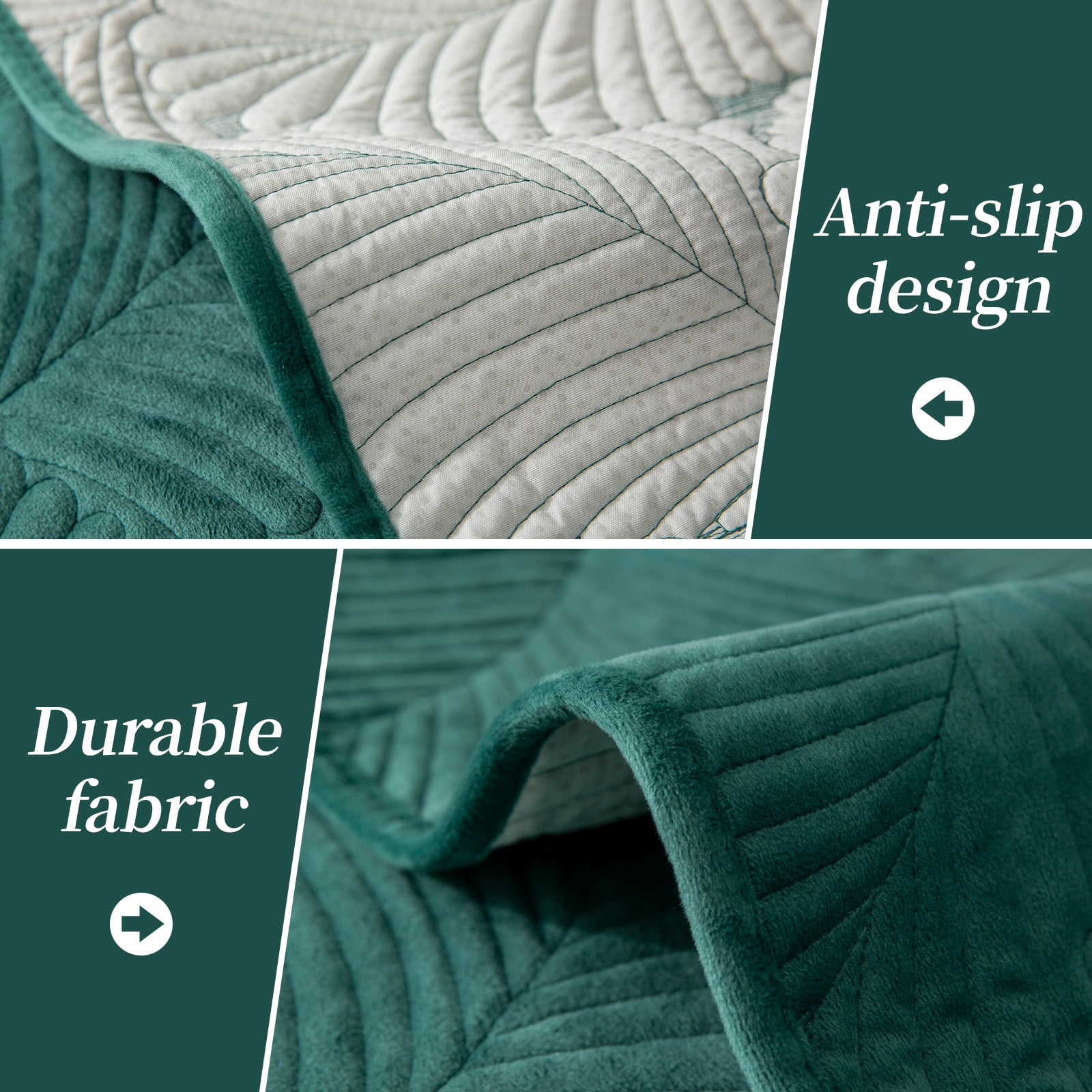 ANMINY Velvet Couch Cover Quilted Velvet Embossed Leaf Pattern Sofa Cover, Machine Washable Couch Protector for Pets & Kids