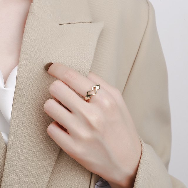 Anillo de corazón de manos románticas Anillos de moda de pareja de gesto de amor de palma geométrica, oro amarillo, tamaño 9
