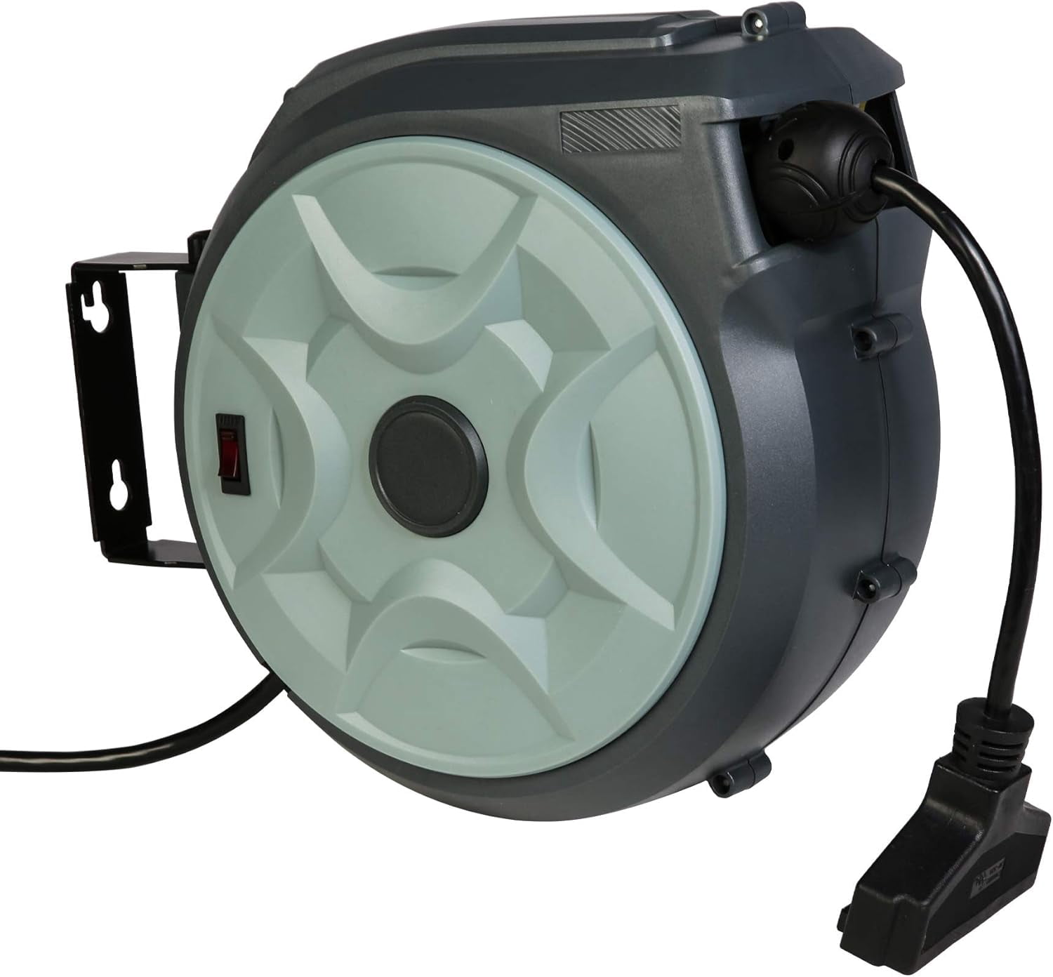 50 Feet Retractable Extension Cord Reel Ceiling Wall Mount SJT 14 AWG 3C 40 Inch Lead-in Supply Cord 3 Electrical Outlets