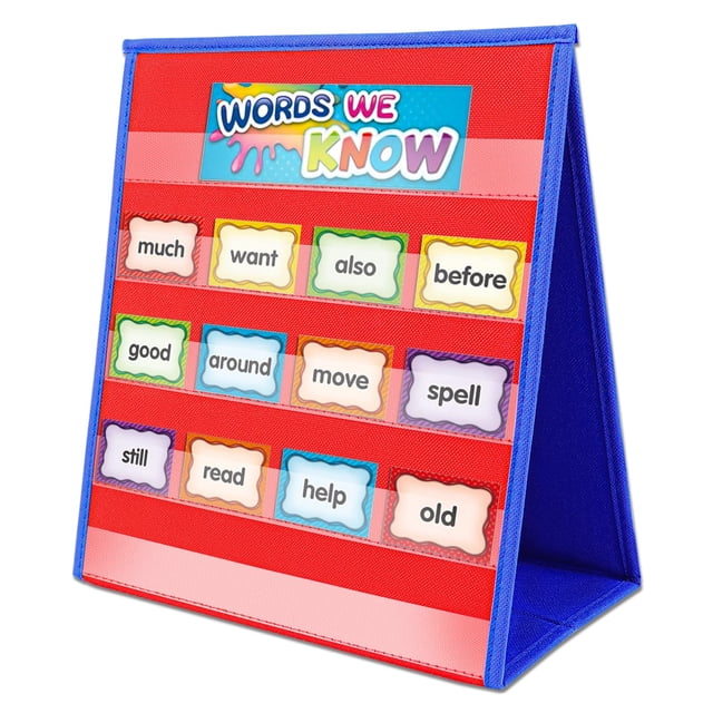 Eamay Desktop Tabletop Pocket Chart, Classroom Double-Side and self-Standing Pocket Chart for Kindergarten, Home Use or Classroom (Blue&RED)