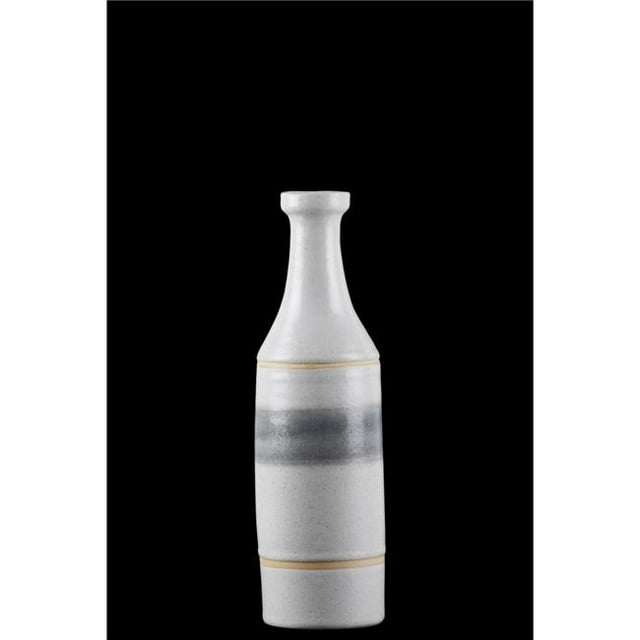 Benjara BM219619 Vase Rond en Céramique avec Long Cou&44; Blanc - Lot de 2