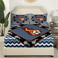 thumbnail image 3 of Soccer Sheet Set ,Black Blue Geometric Striped Bed Sheets King,Flame Football Bedding Set,Modern Sports Ball Print Fitted Sheet + Top Sheet + 2 Pillowcases, 3 of 6