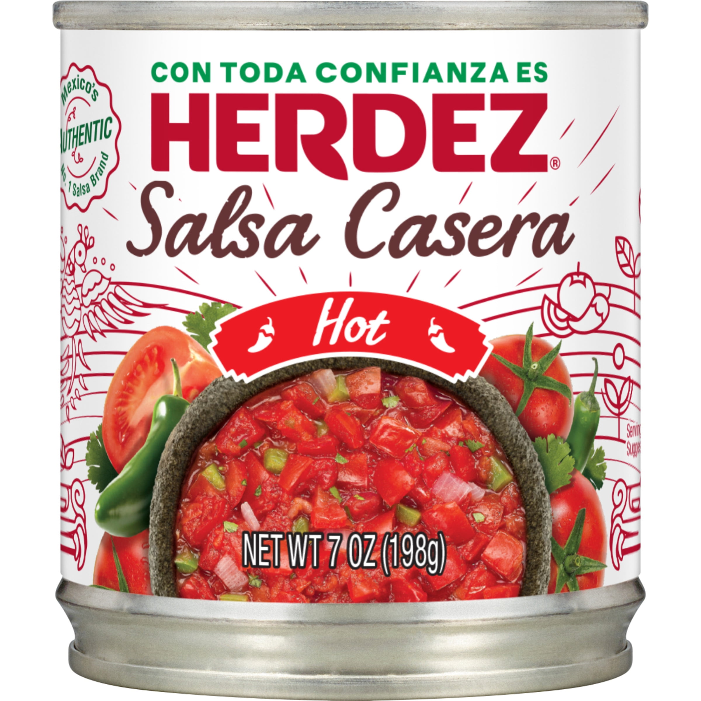HERDEZ Salsa Casera Hot, Tortilla Chip Dip, Shelf Stable, 7 oz Steel Can