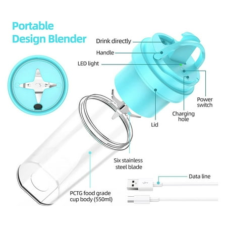 

Personal Blender Portable Blender for Shakes and Smoothies USB Rechargeable BPA-Free 550Ml for Travel Gym Outdoor White