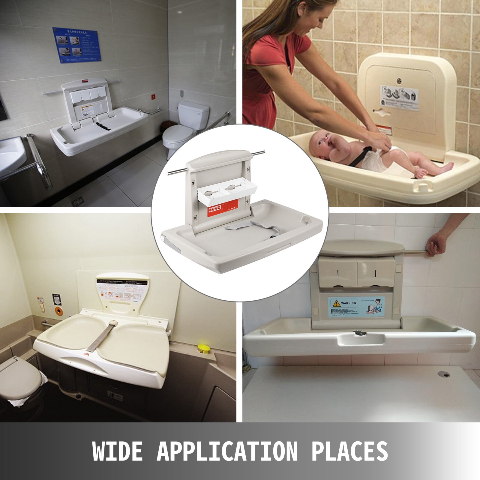 VEVOR Baby Changing Station, Wall Mounted Baby Changing Table, Diapers Commercial Gray