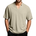 thumbnail image 3 of Fengqque Mens T Shirts Short Sleeve V Neck Shirt Basic Summer Solid Color Plus Size Beach Tee Tops Khaki S(S), 3 of 8