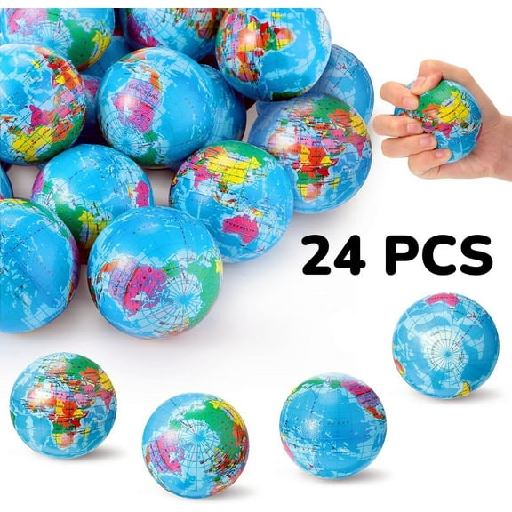 LQQBOX 2.48'' Mini Squeezable Globe Stress Balls,Tension Reliver Balls,Party Favor,Soft PU Globe Ball,Earth Pattern,Party Toys